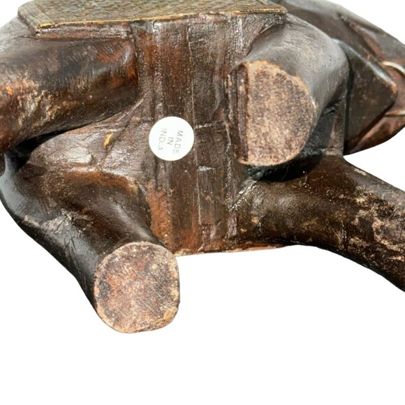 Hand Carved Wooden Elephant Brass Metal blanket Nails for Tusks Brass Metal Eyes - Picture 11 of 11